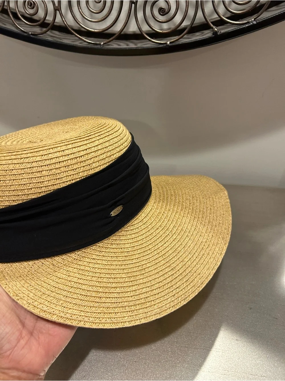Scala Natural Straw Sun Hat with Black Band